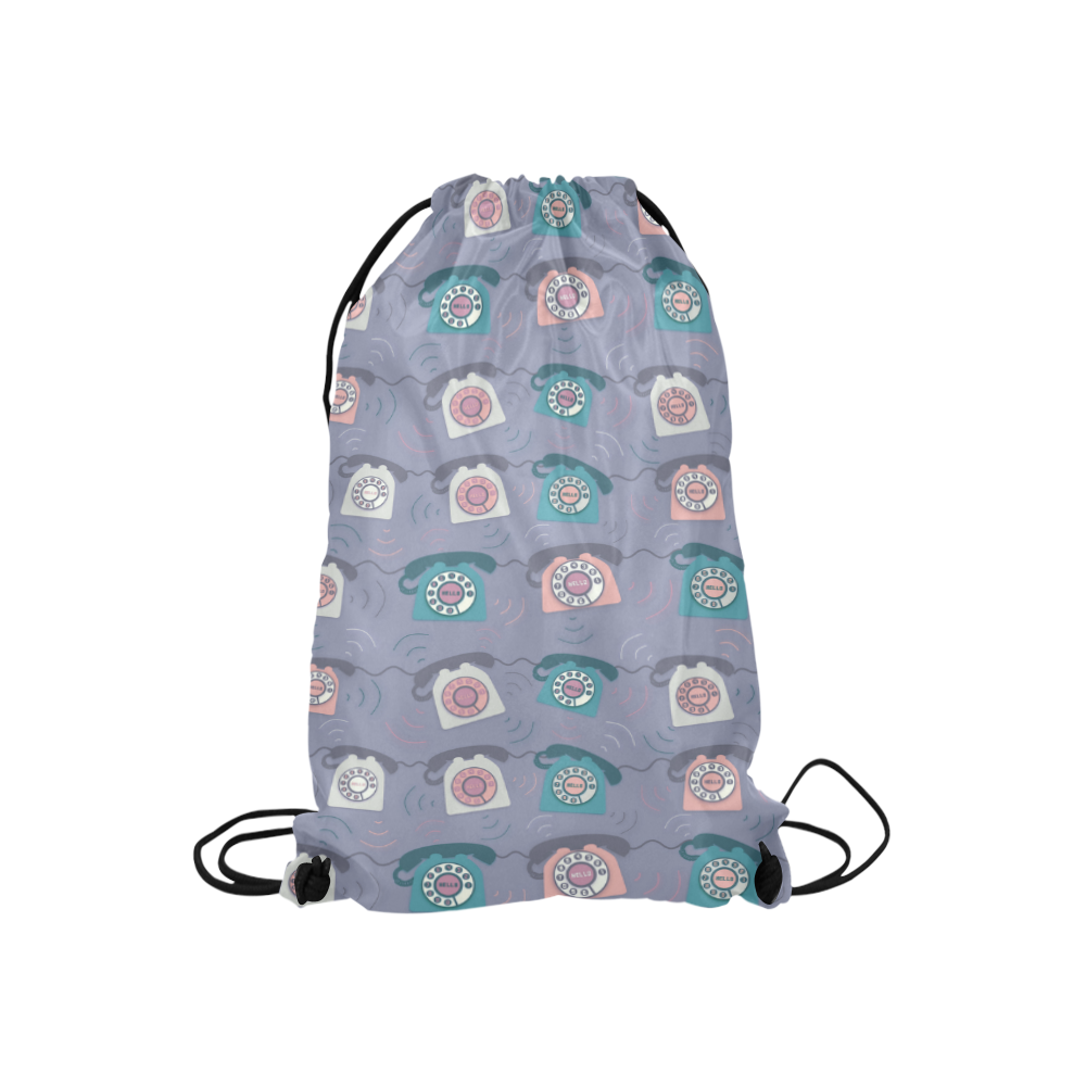Retro Phone Pattern - Pink and Purple Small Drawstring Bag Model 1604 (Twin Sides) 11"(W) * 17.7"(H)