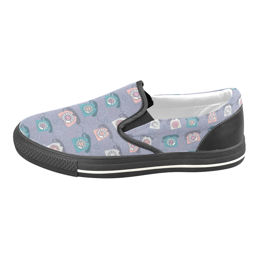 Retro Phone Pattern - Pink and Purple Slip-on Canvas Shoes for Kid (Model 019)