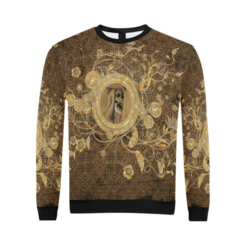 Awesome skull on a button All Over Print Crewneck Sweatshirt for Men/Large (Model H18)