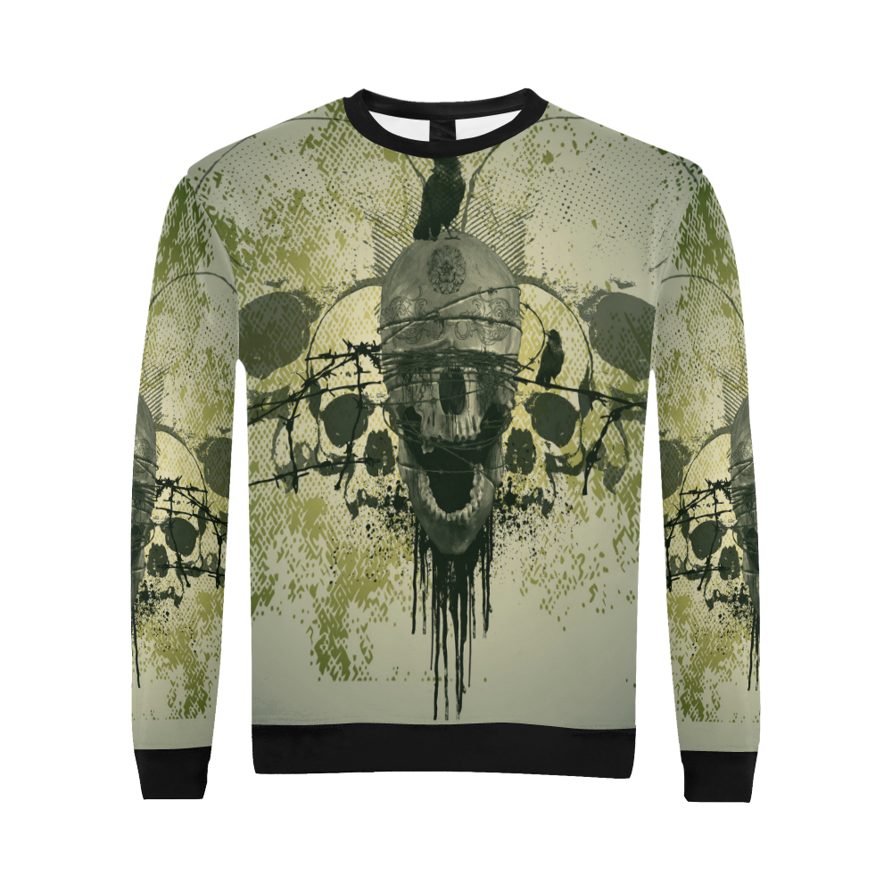 skullstacheldraht11 All Over Print Crewneck Sweatshirt for Men/Large (Model H18)