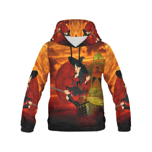 Witch and Red Moon All Over Print Hoodie for Men (USA Size) (Model H13)