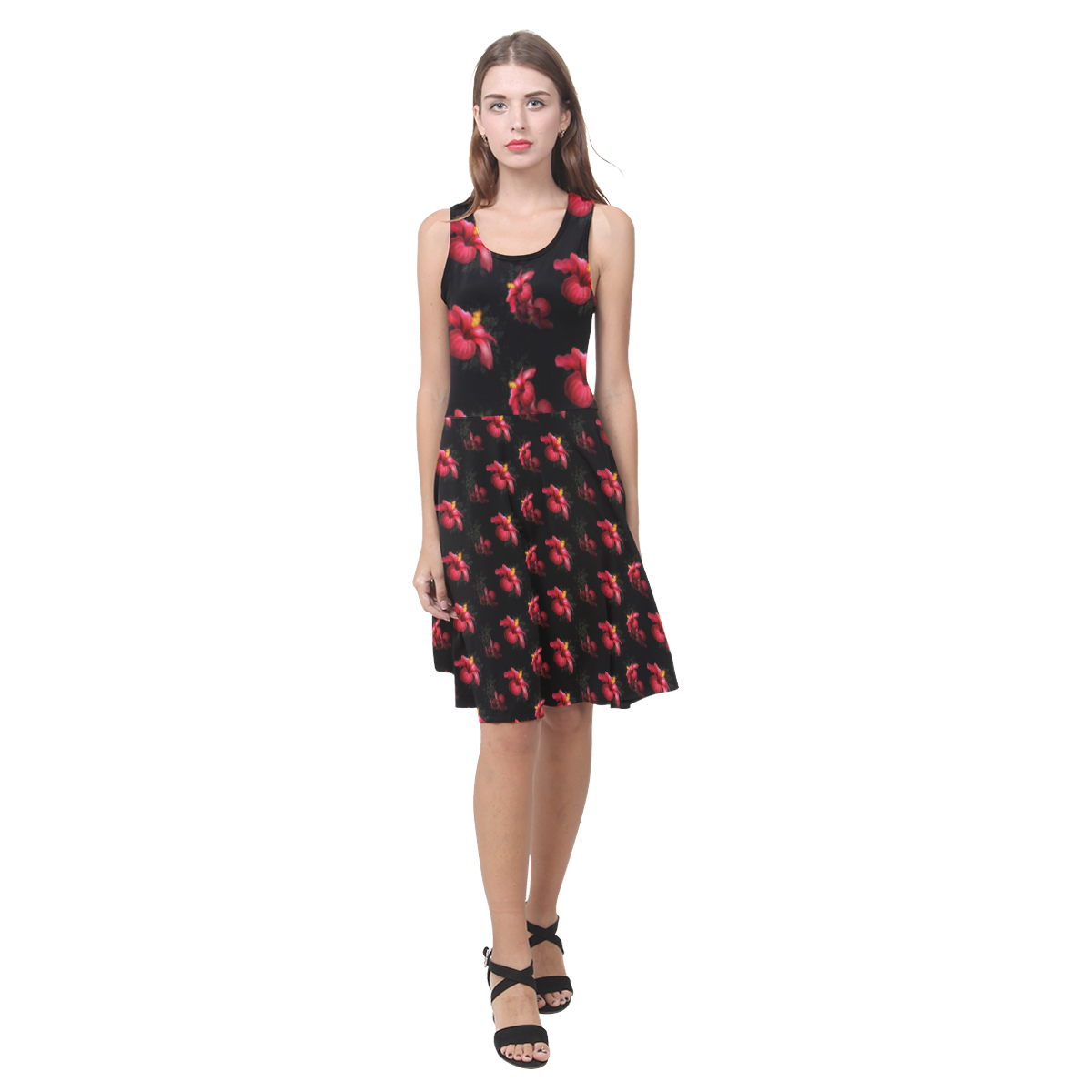 Wonderful Red Hibiscus Atalanta Casual Sundress(Model D04)