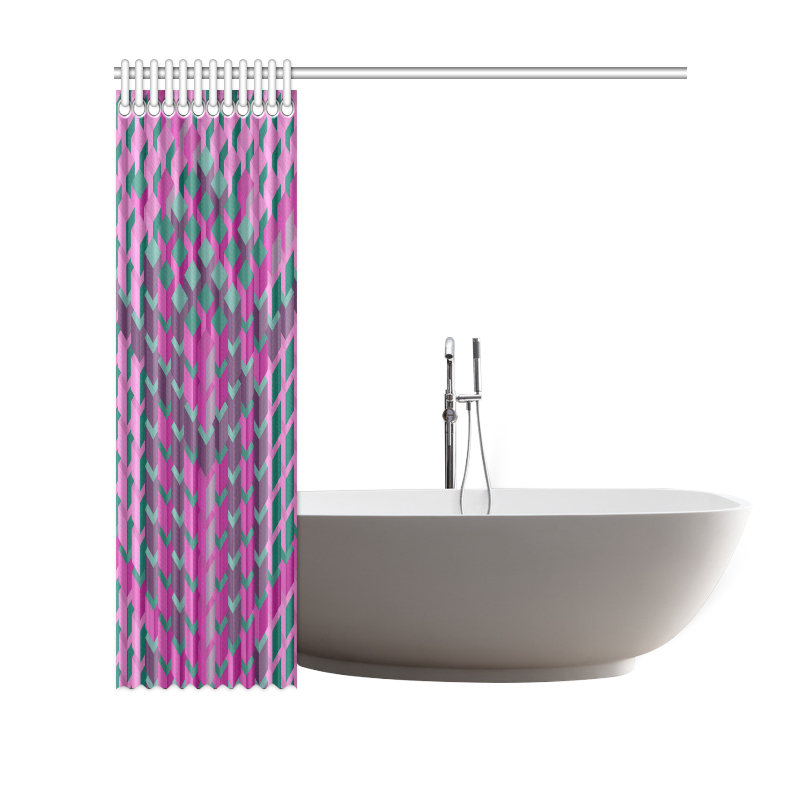 Pink & Green Cubes Geometric Abstract Shower Curtain 69"x70"