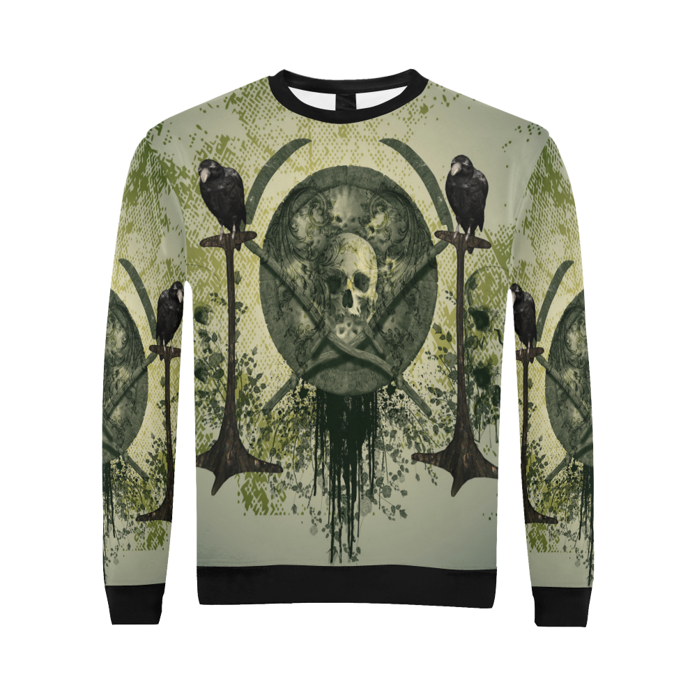 Skulls with crows All Over Print Crewneck Sweatshirt for Men/Large (Model H18)