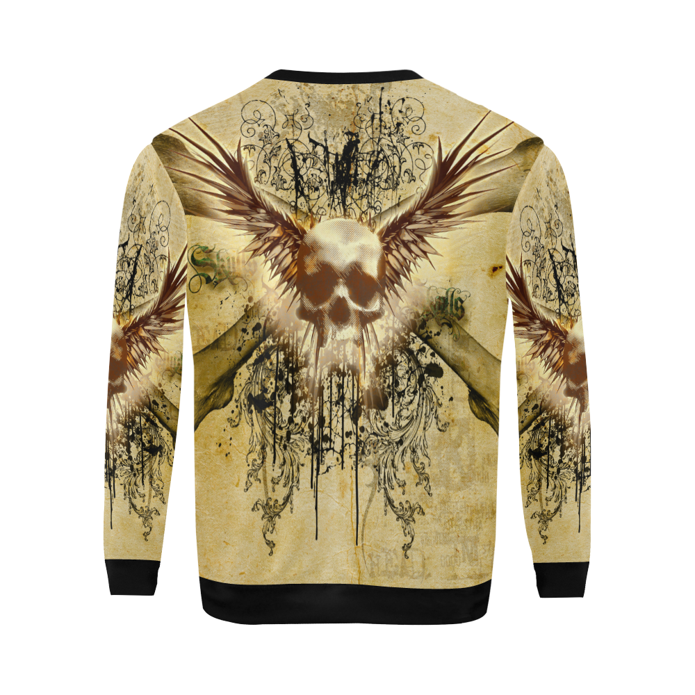 Amazing skull, wings and grunge All Over Print Crewneck Sweatshirt for Men/Large (Model H18)