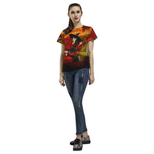 Witch and Red Moon All Over Print T-Shirt for Women (USA Size) (Model T40)