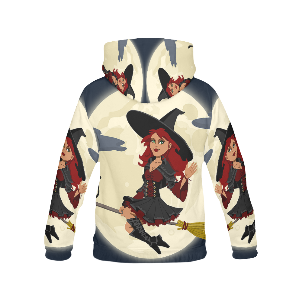 Funny Witch and Cat All Over Print Hoodie for Women (USA Size) (Model H13)