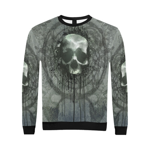 Awesome skull with bones and grunge All Over Print Crewneck Sweatshirt for Men/Large (Model H18)