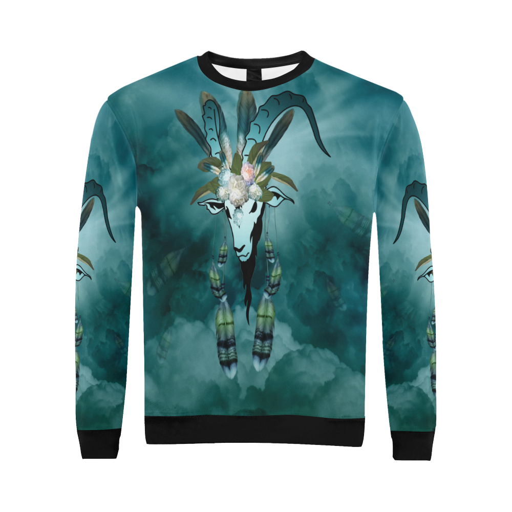 The billy goat with feathers and flowers All Over Print Crewneck Sweatshirt for Men/Large (Model H18)