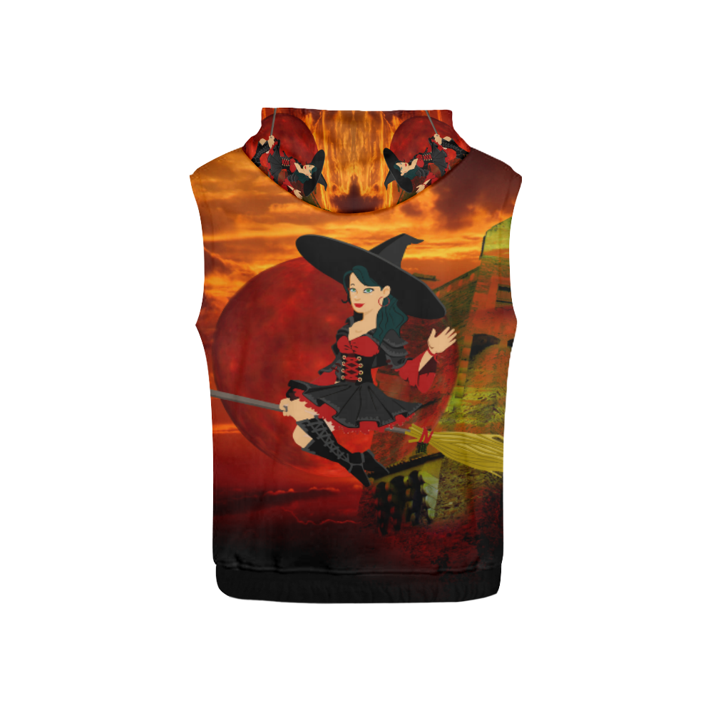 Witch and Red Moon All Over Print Sleeveless Hoodie for Kid (Model H15)