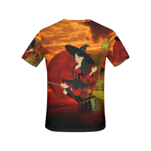 Witch and Red Moon All Over Print T-Shirt for Women (USA Size) (Model T40)
