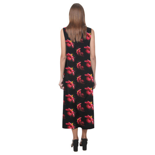 Wonderful Red Hibiscus Phaedra Sleeveless Open Fork Long Dress (Model D08)
