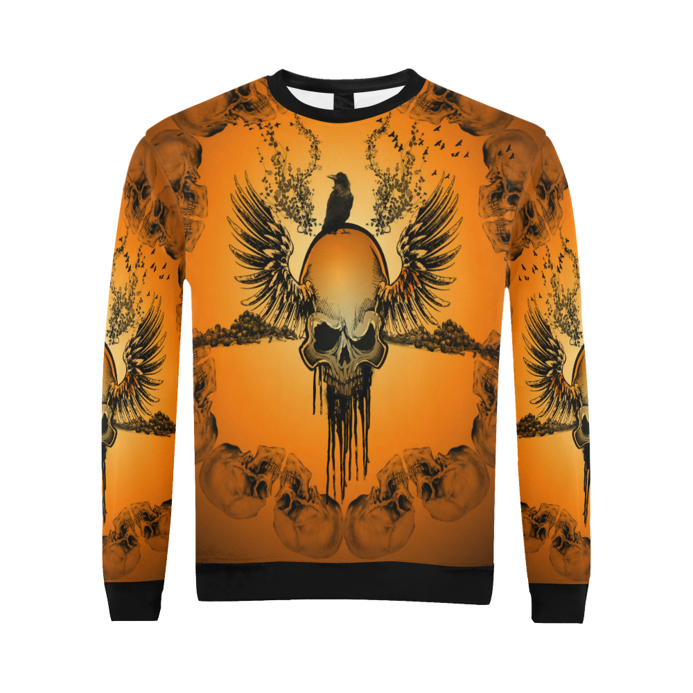 Amazing skull with crow All Over Print Crewneck Sweatshirt for Men/Large (Model H18)
