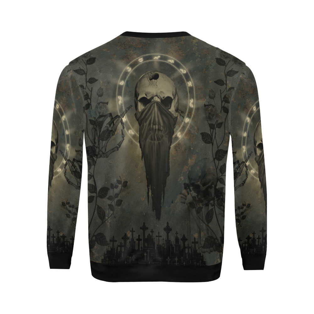 The creepy skull with spider All Over Print Crewneck Sweatshirt for Men/Large (Model H18)
