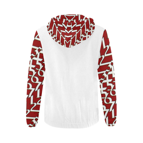 NUMBERS Collection Women 1234567 Hoodie Logo wht/red All Over Print Full Zip Hoodie for Women (Model H14)