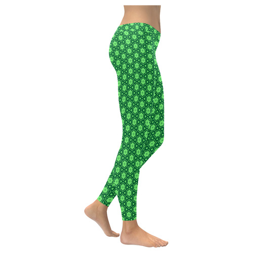 GREEN PETALS Women's Low Rise Leggings (Invisible Stitch) (Model L05)