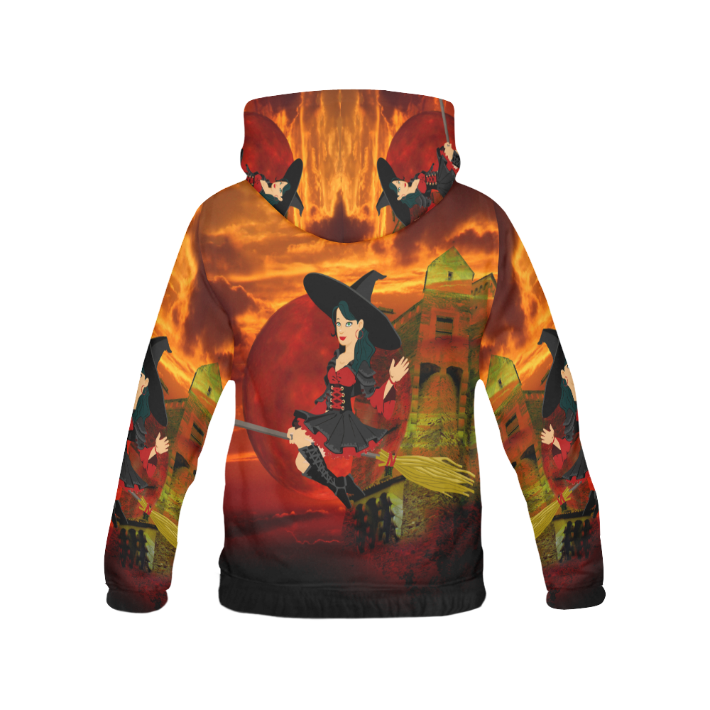 Witch and Red Moon All Over Print Hoodie for Men (USA Size) (Model H13)