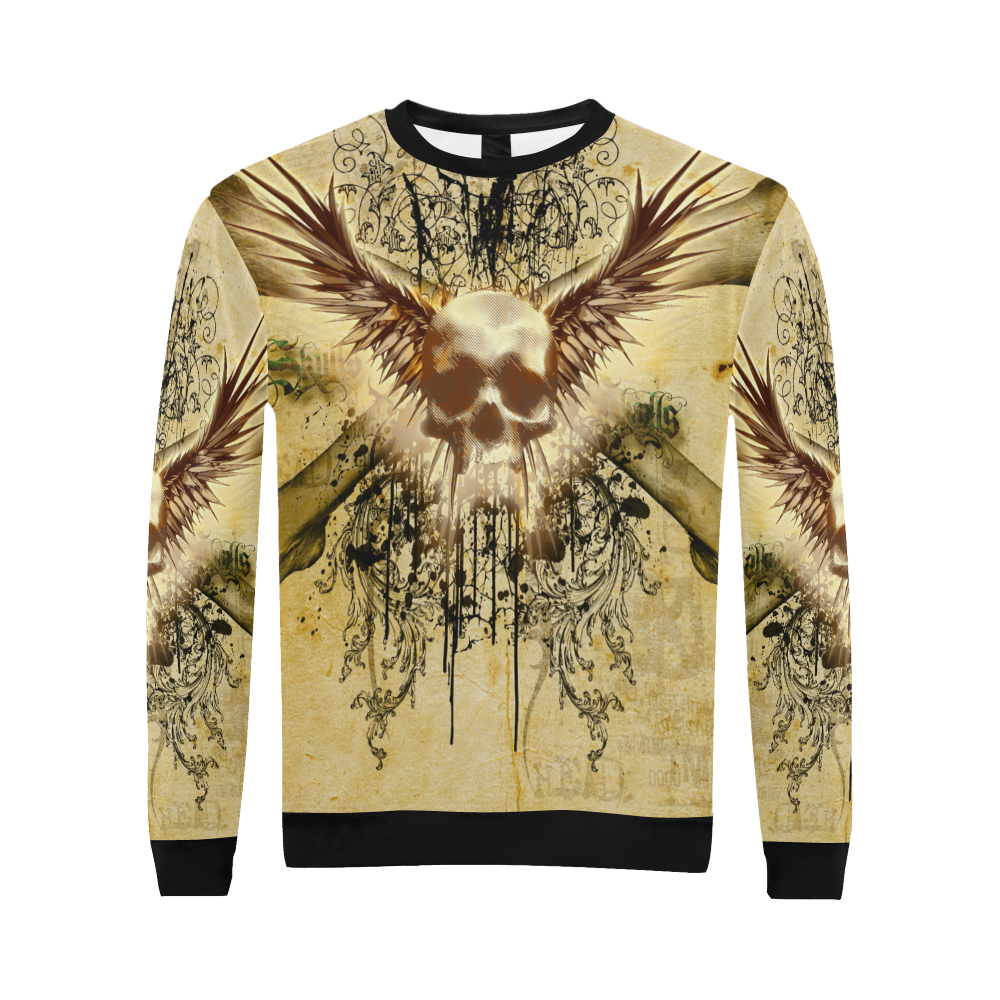Amazing skull, wings and grunge All Over Print Crewneck Sweatshirt for Men/Large (Model H18)