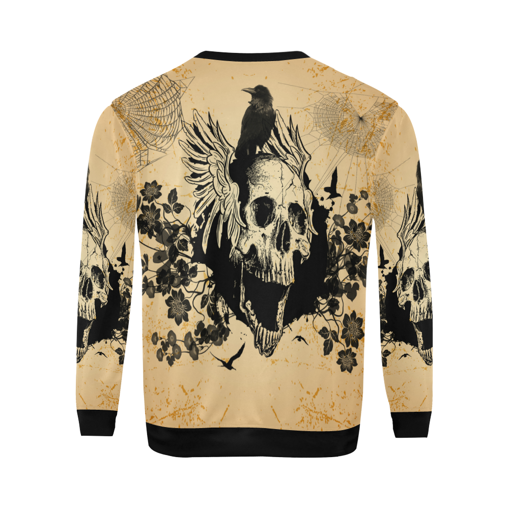 Awesome skull with crow All Over Print Crewneck Sweatshirt for Men/Large (Model H18)