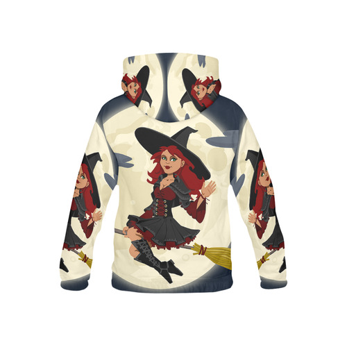 Funny Witch and Cat All Over Print Hoodie for Kid (USA Size) (Model H13)