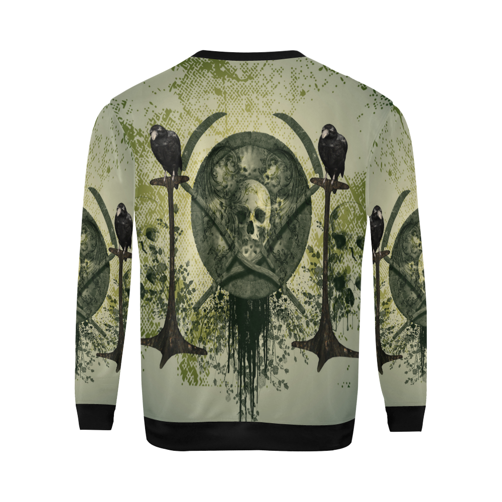 Skulls with crows All Over Print Crewneck Sweatshirt for Men/Large (Model H18)