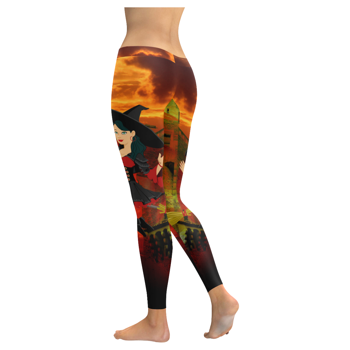 Witch and Red Moon Women's Low Rise Leggings (Invisible Stitch) (Model L05)