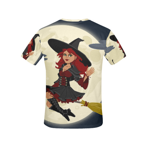 Funny Witch and Cat All Over Print T-Shirt for Women (USA Size) (Model T40)