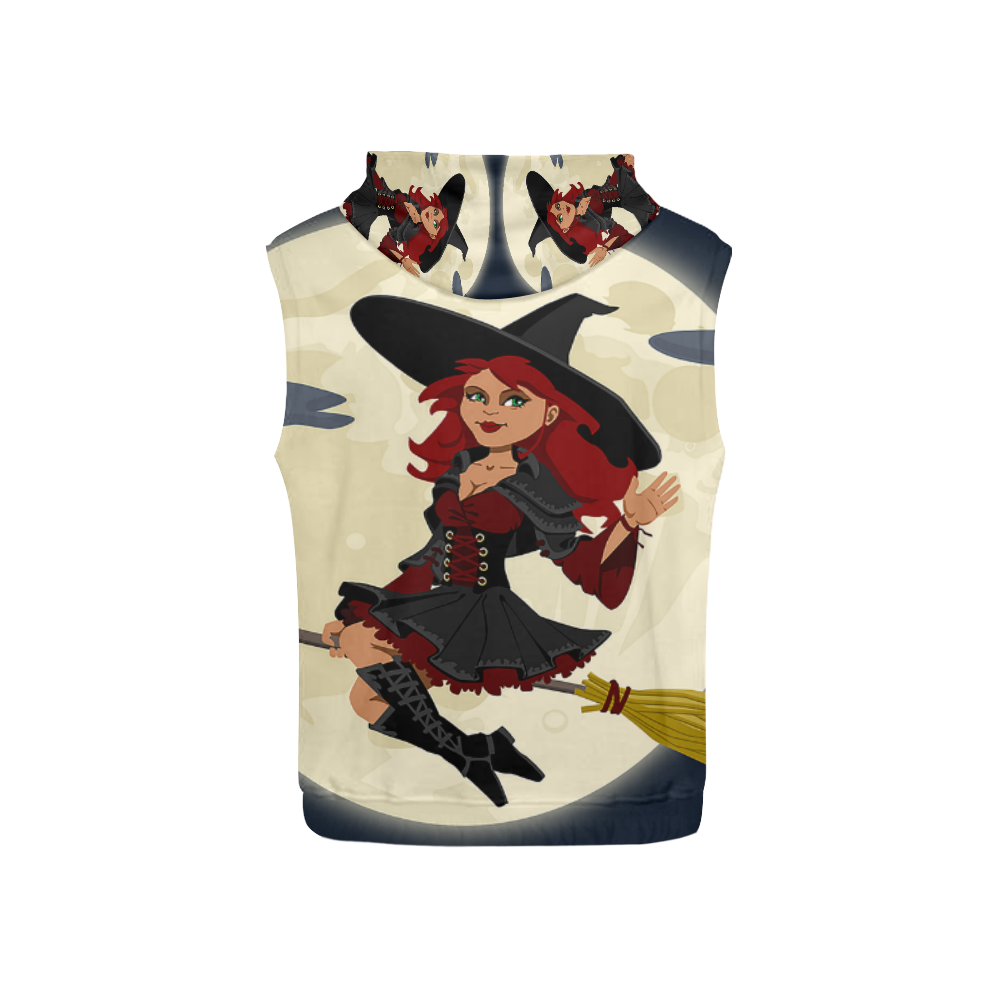 Funny Witch and Cat All Over Print Sleeveless Hoodie for Kid (Model H15)