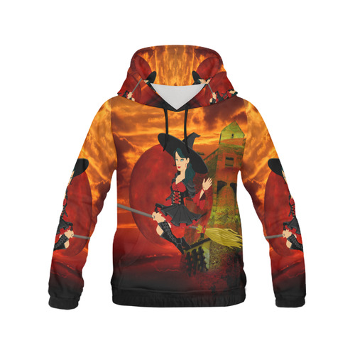 Witch and Red Moon All Over Print Hoodie for Women (USA Size) (Model H13)