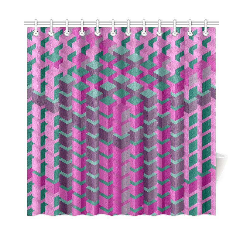 Pink & Green Cubes Geometric Abstract Shower Curtain 72"x72"