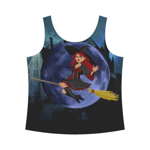 Witch and Blue Moon All Over Print Tank Top for Women (Model T43)
