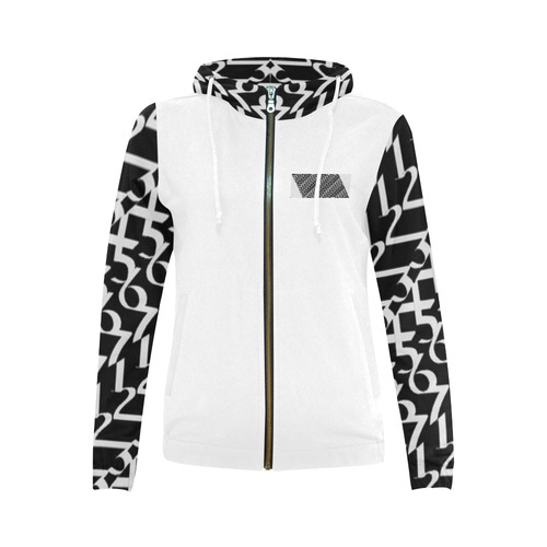 NUMBERS Collection Women 1234567 Hoodie Logo wht/blk All Over Print Full Zip Hoodie for Women (Model H14)