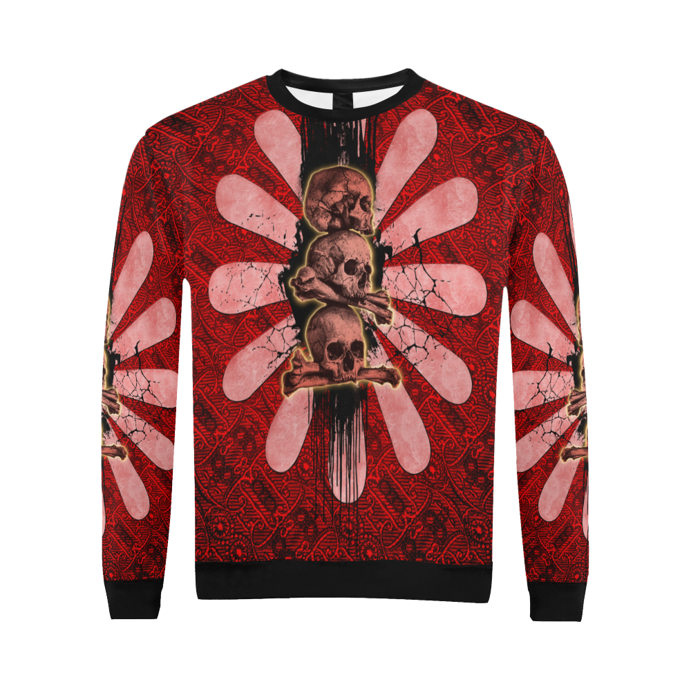 Skulls on a flower All Over Print Crewneck Sweatshirt for Men/Large (Model H18)