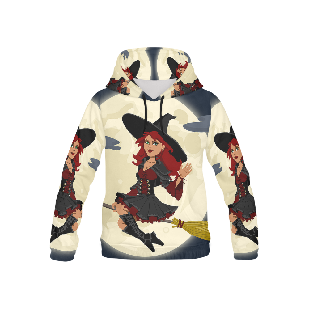 Funny Witch and Cat All Over Print Hoodie for Kid (USA Size) (Model H13)