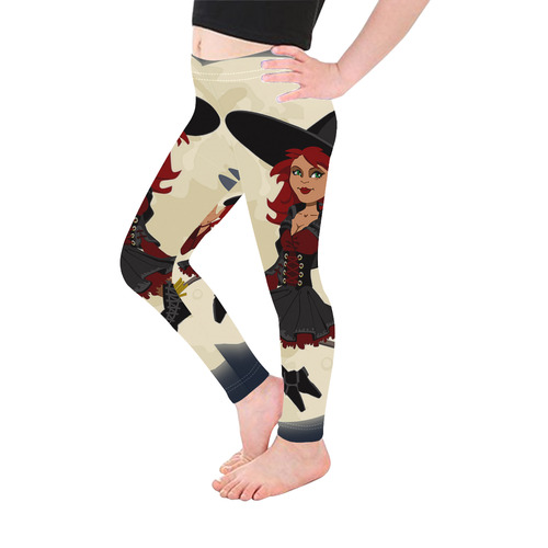 Funny Witch and Cat Kid's Ankle Length Leggings (Model L06)