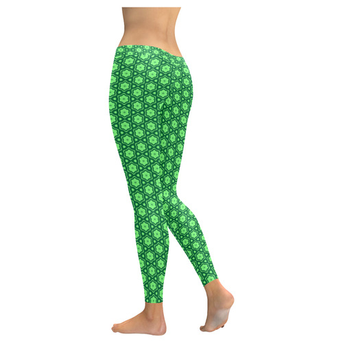 GREEN PETALS Women's Low Rise Leggings (Invisible Stitch) (Model L05)
