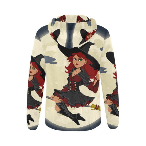 Funny Witch and Cat All Over Print Full Zip Hoodie for Women (Model H14)