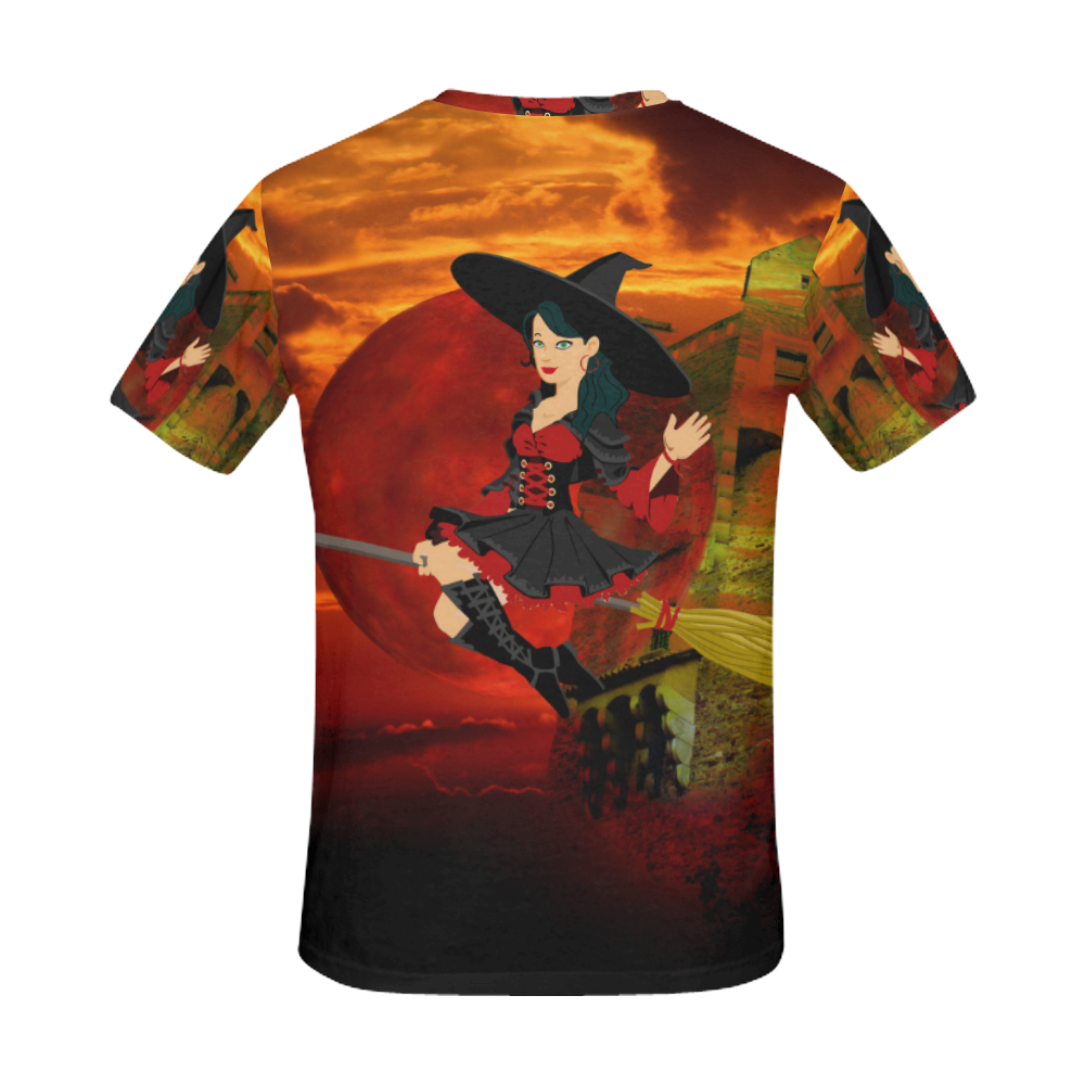 Witch and Red Moon All Over Print T-Shirt for Men (USA Size) (Model T40)