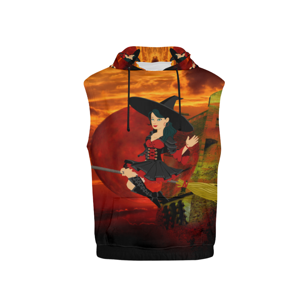 Witch and Red Moon All Over Print Sleeveless Hoodie for Kid (Model H15)