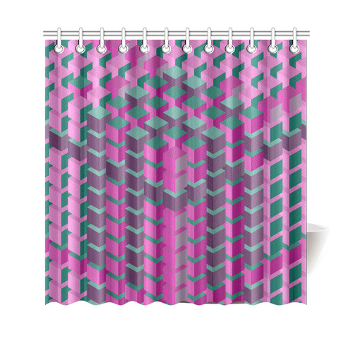 Pink & Green Cubes Geometric Abstract Shower Curtain 69"x70"