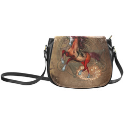 Wonderful horse with skull, red colors Classic Saddle Bag/Small (Model 1648)