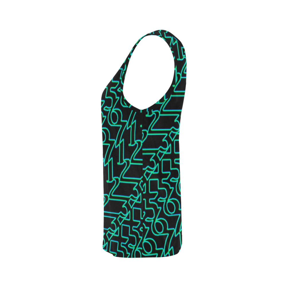 NUMBERS Collection Women 1234567 t-top blk/neon grn All Over Print Tank Top for Women (Model T43)