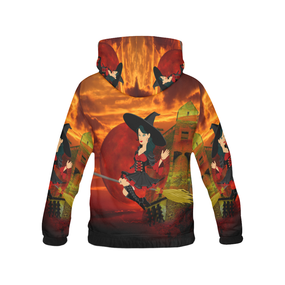 Witch and Red Moon All Over Print Hoodie for Women (USA Size) (Model H13)
