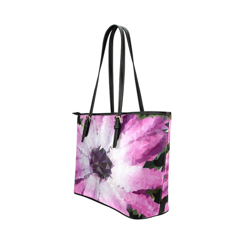 Pink Flower Floral Geometric Triangles Leather Tote Bag/Large (Model 1651)