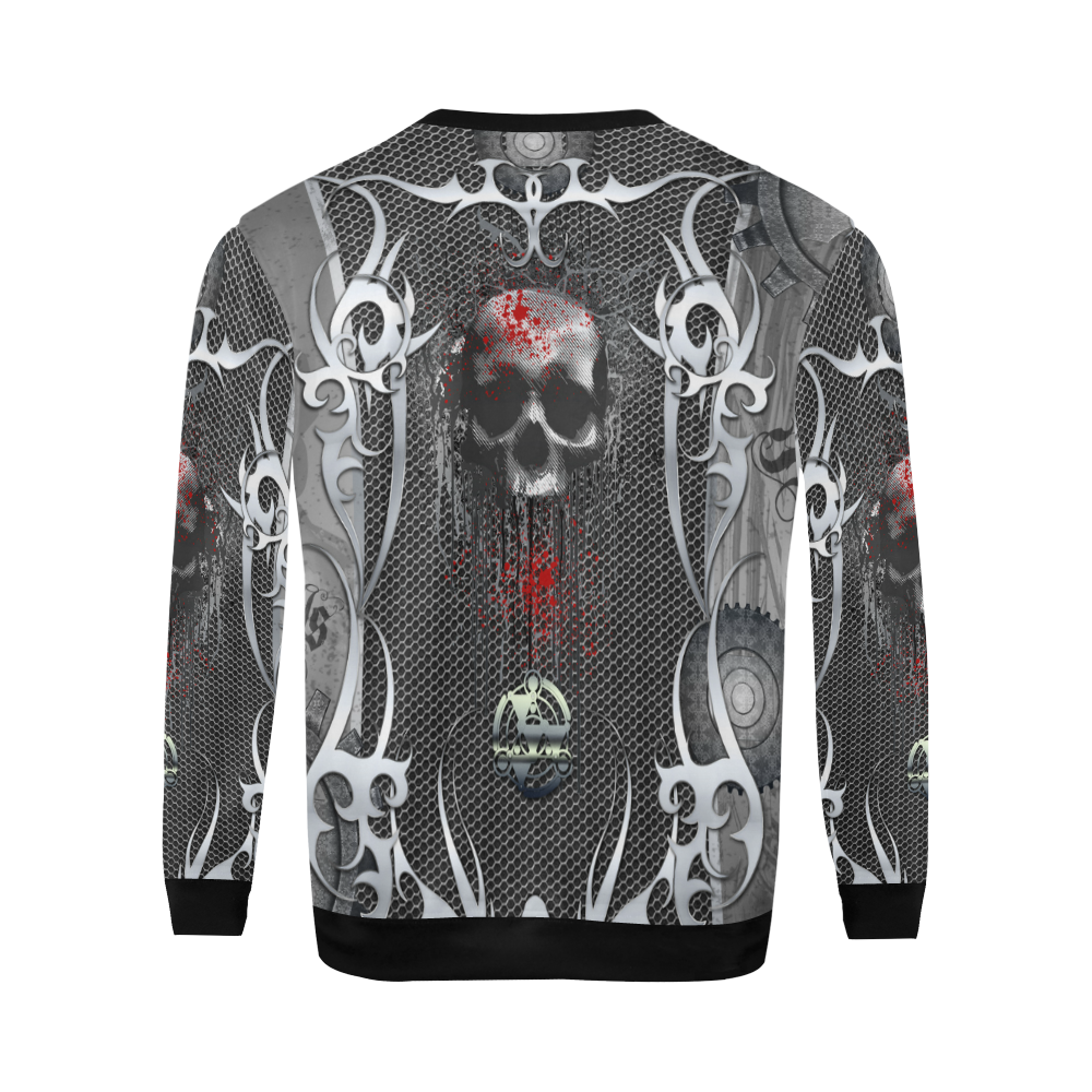 Awesome skull on metal design All Over Print Crewneck Sweatshirt for Men/Large (Model H18)