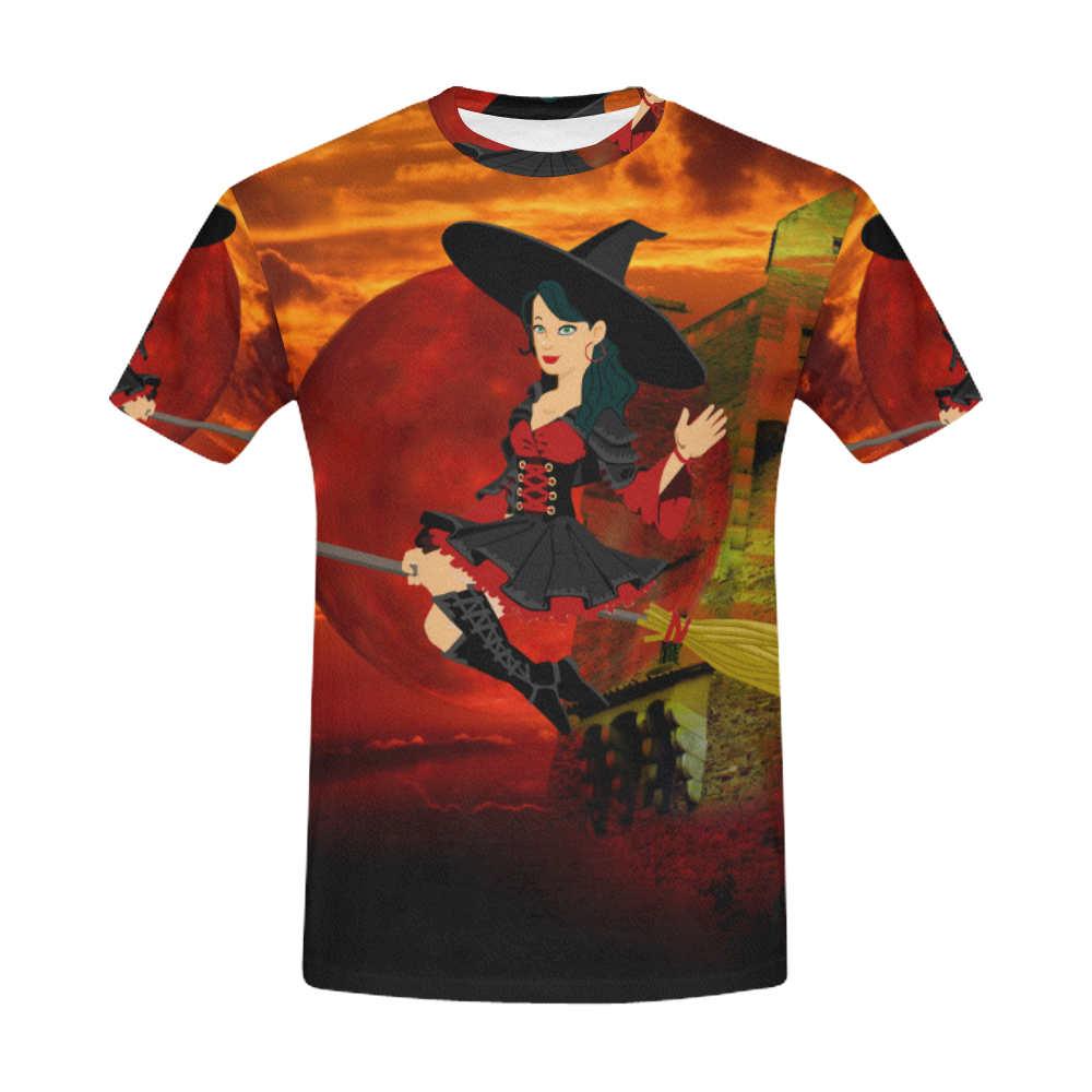 Witch and Red Moon All Over Print T-Shirt for Men (USA Size) (Model T40)