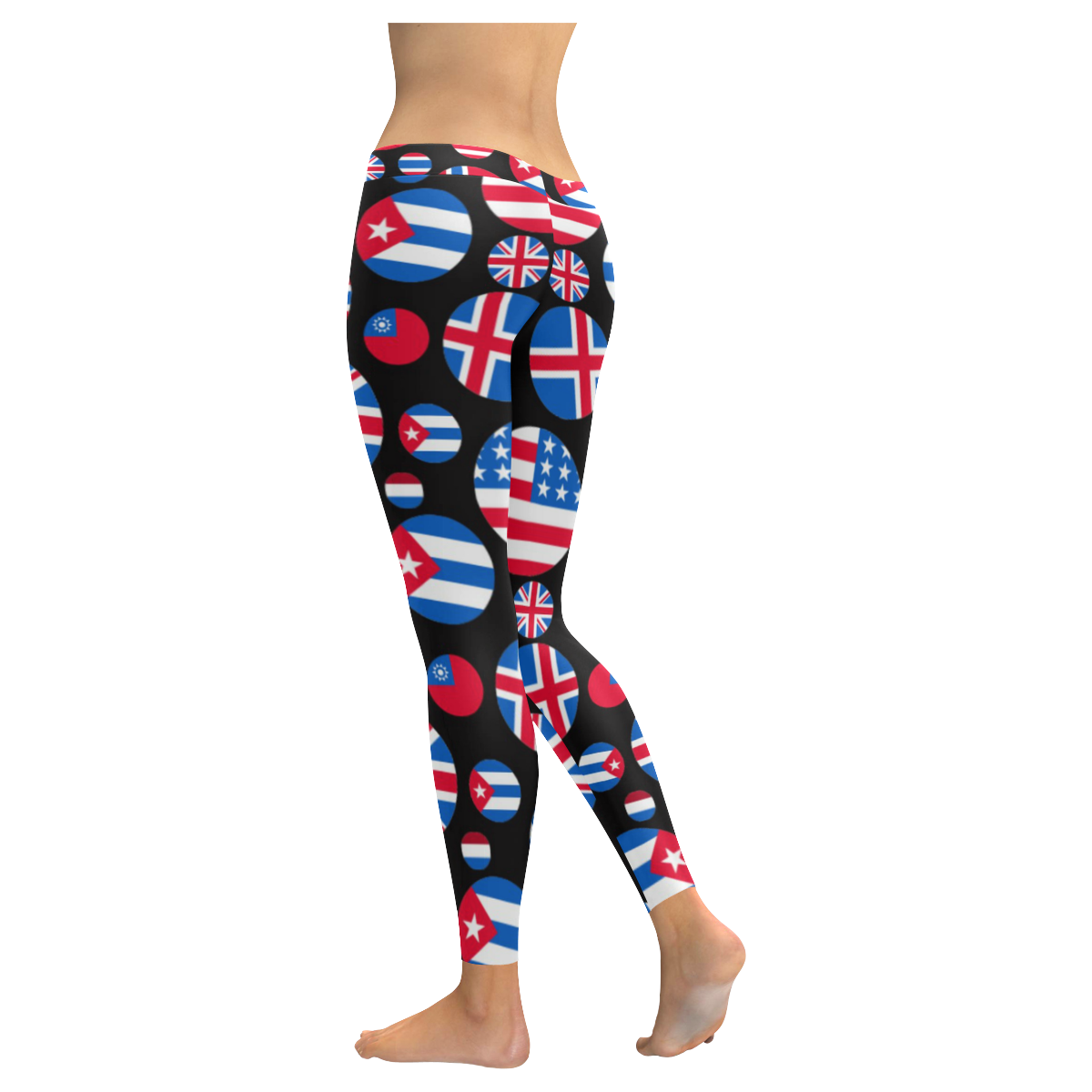RED AND BLUE WORLD FLAGS 2 LARGE Women's Low Rise Leggings (Invisible Stitch) (Model L05)