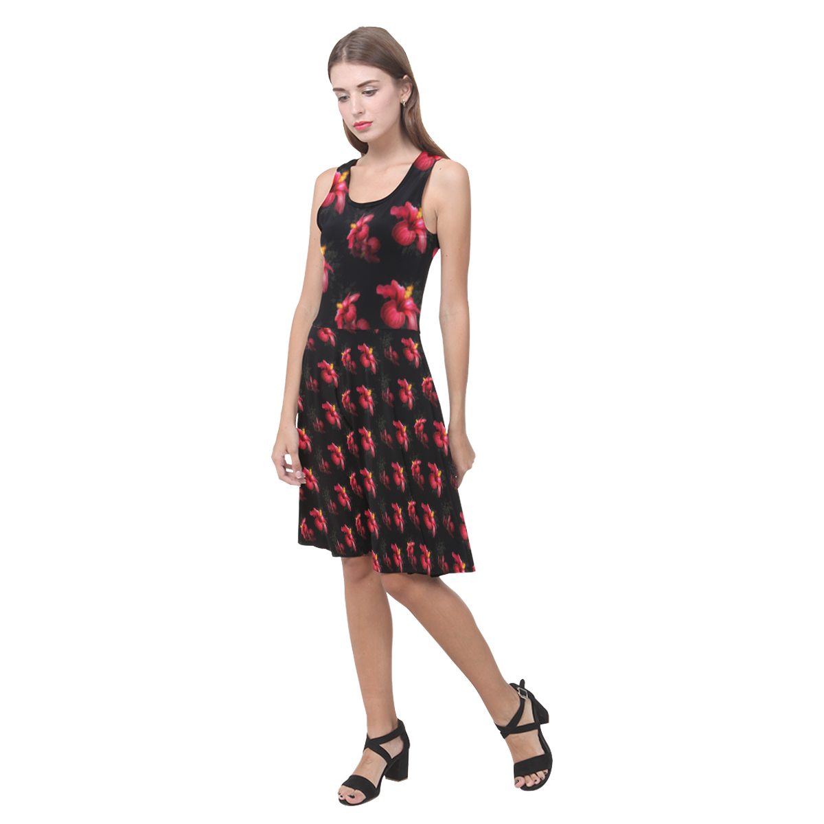 Wonderful Red Hibiscus Atalanta Casual Sundress(Model D04)