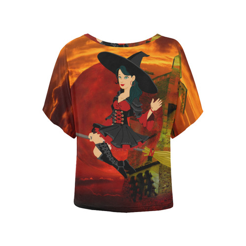 Witch and Red Moon Women's Batwing-Sleeved Blouse T shirt (Model T44)