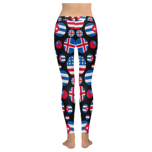 RED AND BLUE WORLD FLAGS 2 LARGE Women's Low Rise Leggings (Invisible Stitch) (Model L05)